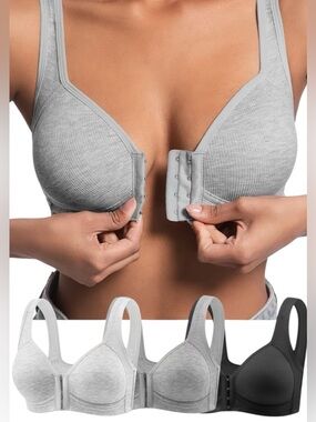 Bundle of 3 Assorted Padded Push Up Front Closure No Wire Bras M